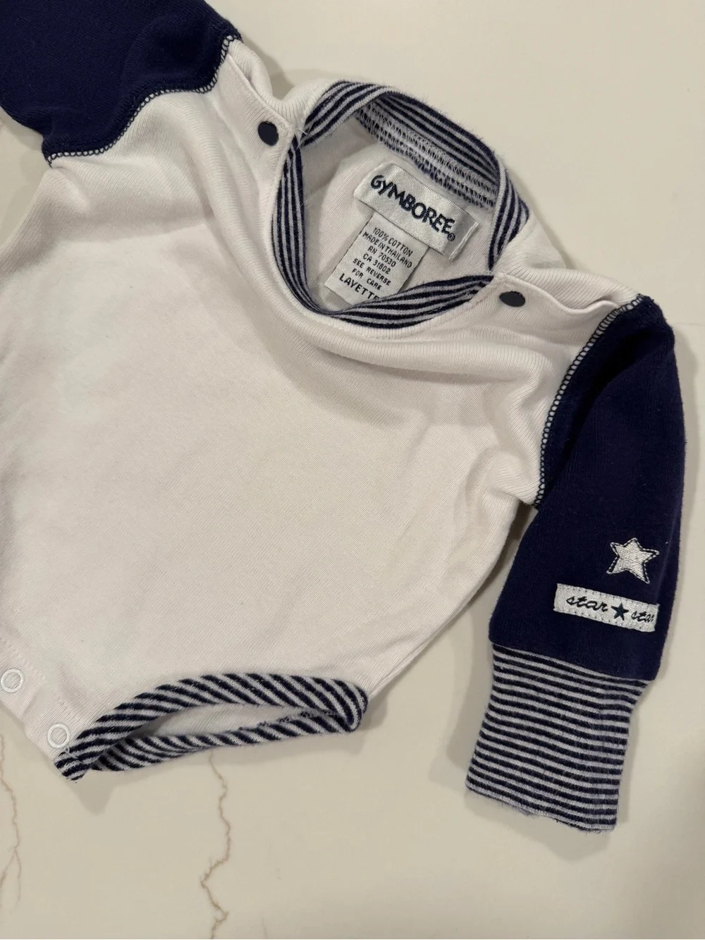 80s Gymboree Navy and White Long-Sleeve Baby Onsie